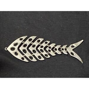Carl ART Articulated Fish Pendant Signed 4.5" Pewter Marine Skeleton Bones